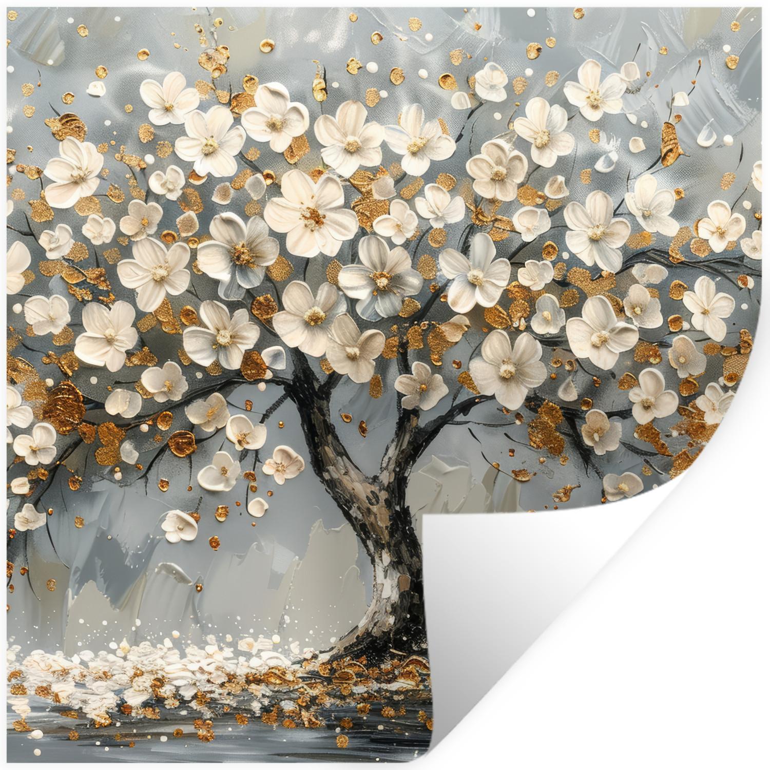 WANDTATTOO Baum - Blumen - Weiß - Natur - Kunst Wanddeko 50x50 cm - Weiß, Kunststoff (50/50/0.1cm) - MuchoWow