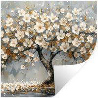 WANDTATTOO Baum - Blumen - Weiß - Natur - Kunst Wanddeko 50x50 cm - Weiß, Kunststoff (50/50/0.1cm) - MuchoWow