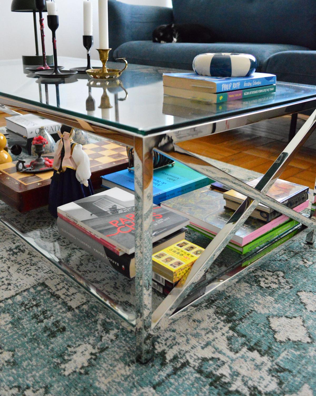 COUCHTISCH Glas silber rechteckig 60/120 cm Audet - Transparent/Silberfarben, Glas (60/120/40cm) - Beliani