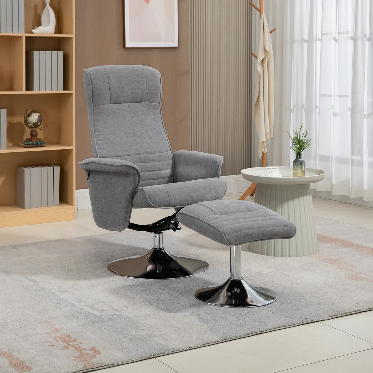 RELAXSESSEL mit Fußhocker 360°drehbarer Fernsehsessel bis 150 kg Samt Grau - Chromfarben/Grau, Textil/Metall (71/104/69cm) - HOMCOM