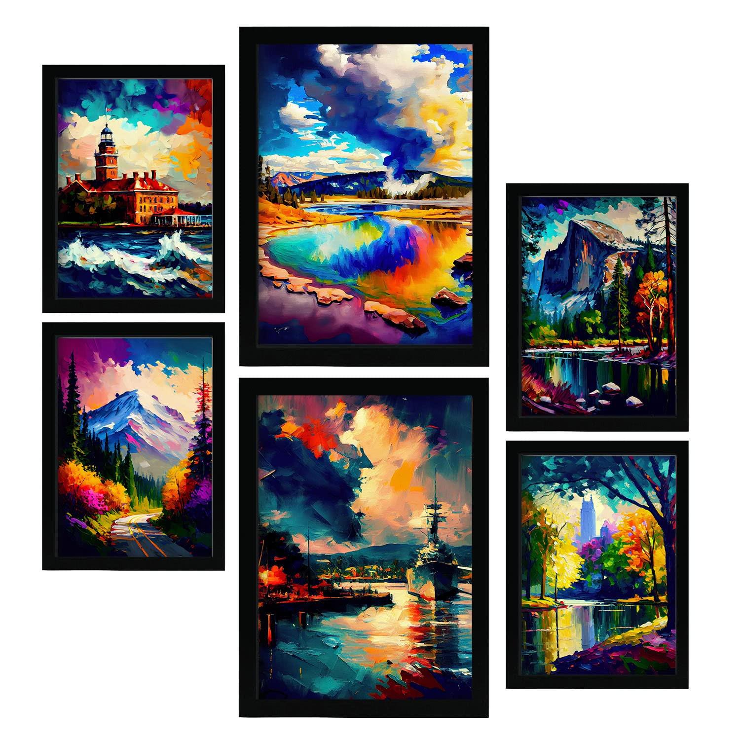 POSTER Set Mit 6 Wolken Im Ölgemälde Stil A3 & A4 Schwarzer Rahmen - Schwarz, Papier (29/3cm) - Nacnic
