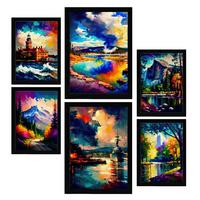 POSTER Set Mit 6 Wolken Im Ölgemälde Stil A3 & A4 Schwarzer Rahmen - Schwarz, Papier (29/3cm) - Nacnic