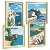 BILDER SET 4er Set - 50x50 cm & 40x60 cm Goldrahmen - Touristische Küstenlandschaften - Goldfarben, Kunststoff (50/50cm) - TULUP