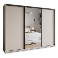 SCHWEBETÜRENSCHRANK TAVI 250/205/60 cm 3-türig mit Spiegel und Schubladen Kaschmir - Kaschmir/Schwarz, Holzwerkstoff (250/205/60cm) - MASSENO