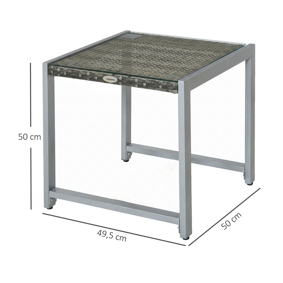 CARTENTISCH, Grau, Polyrattan, Aluminium, Hartglas - Grau, Kunststoff (50/495/50cm) - Outsunny