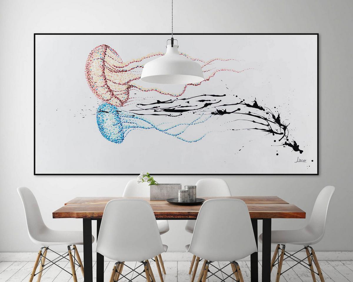 ÖLGEMÄLDE XXL Rot 200/100 cm - Blau/Rot, Holz/Textil (6.68/100cm) - KUNSTLOFT