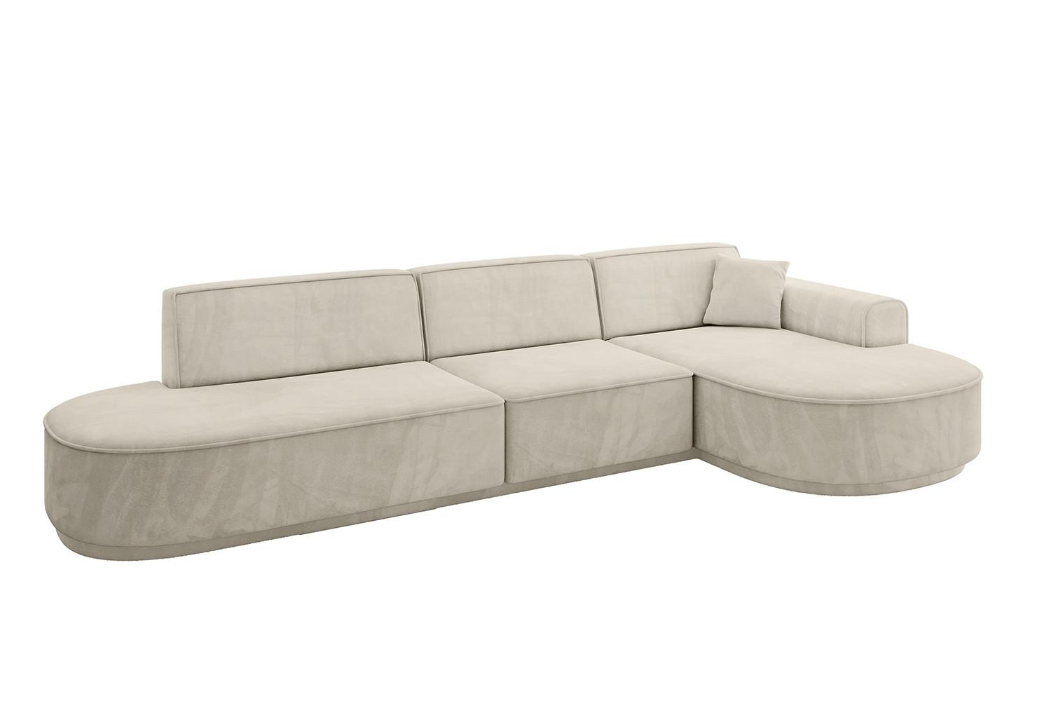 ECKSOFA Ottomane Rechts MARI-L2-v3 - 328x171x83 cm Ecru Velours - Ecru/Schwarz, Holzwerkstoff/Kunststoff (171/328cm) - ALTDECOR
