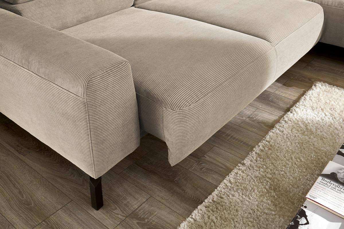 ECKSOFA MIT MOTORISCHEM SITZVORZUG DELIA Beige Cord Relaxfunktion - Beige/Schwarz, Textil/Metall (276/219cm) - KAWOLA