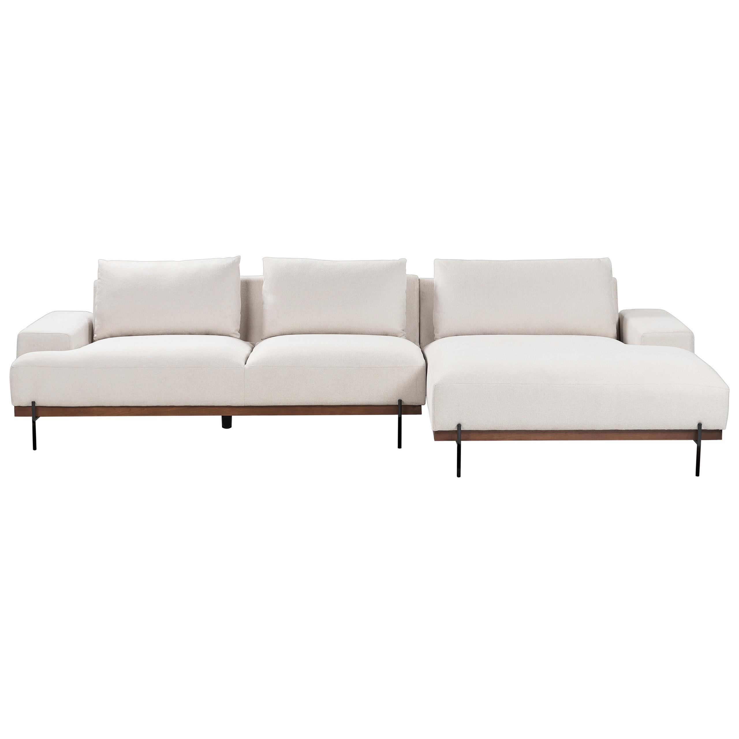 3-SITZER-ECKSOFA hellbeige rechtsseitig Mariferd - Beige/Dunkelbraun, Textil (316/146cm) - Beliani