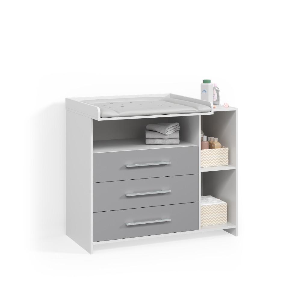 WICKELKOMMODE Torino Weiß/Grau mit Schubladen - Weiß/Grau, Holzwerkstoff (113/100/53cm) - Livinity®