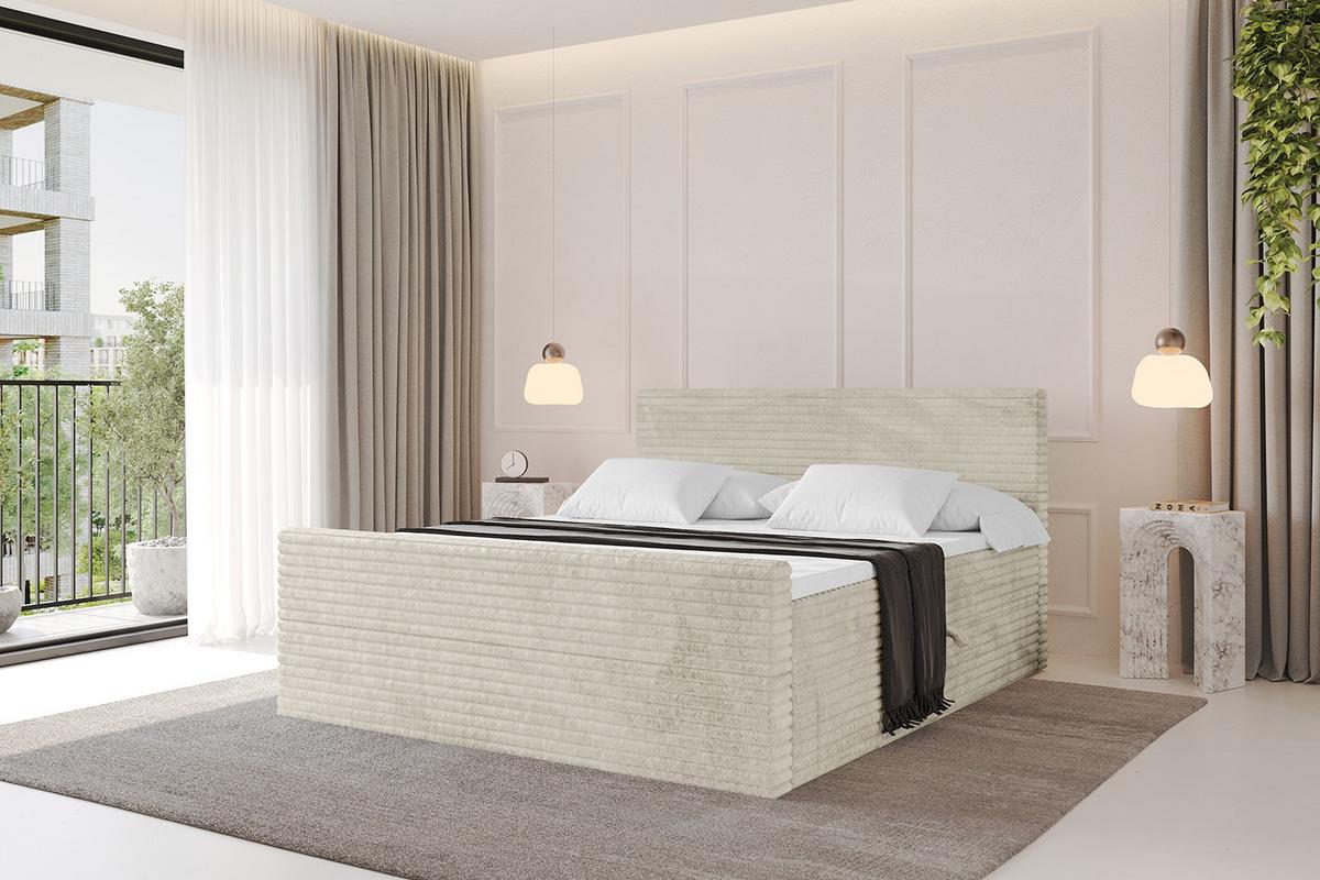 BOXBETT mit Matratze H3 und Lattenrost - TOLO-Z-v1 - 120x200 Cord - Creme - Champagner, Holzwerkstoff (120/200cm)
