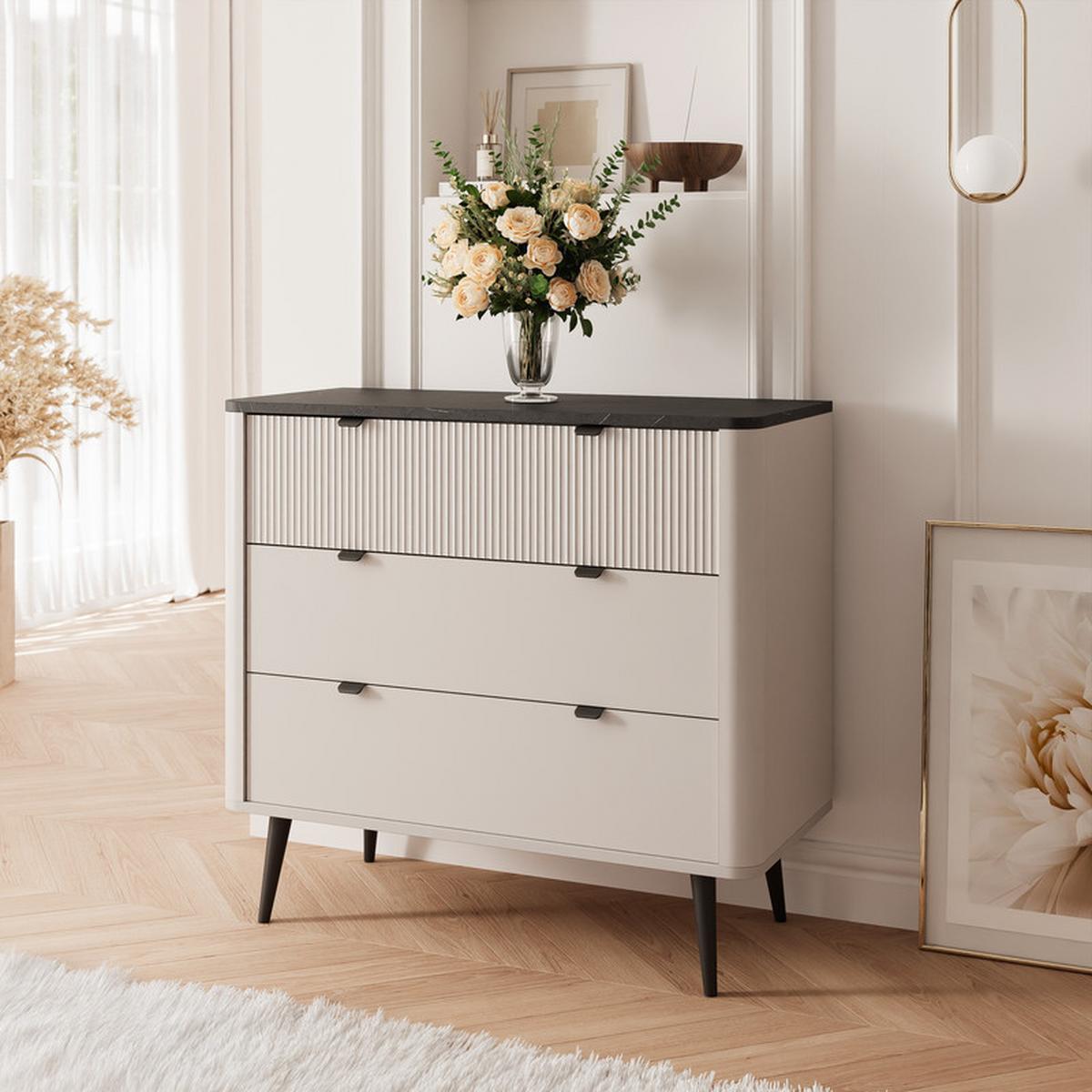KOMMODE NAVANI 90 cm, 3 Schublade(n) Kaschmir / Grau - Schwarz/Grau, Holzwerkstoff/Metall (90/82/40cm) - Idohome