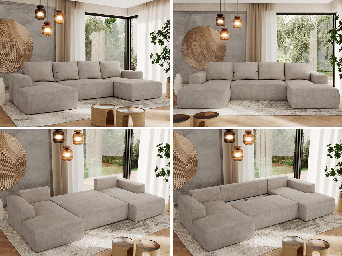 WOHNLANDSCHAFT TRENTINO U Beige Struktur - Beige/Schwarz, Kunststoff/Textil (334/91/163cm) - MKS