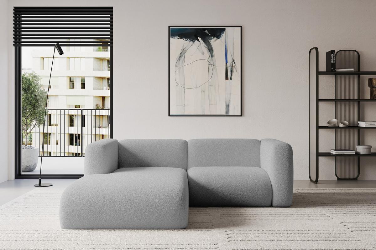 ECKSOFA Ottomane Links MIRA-L1 227x179x89 Hellgrau Bouclé - Silberfarben/Hellgrau, Holzwerkstoff/Kunststoff (227/179cm) - ALTDECOR