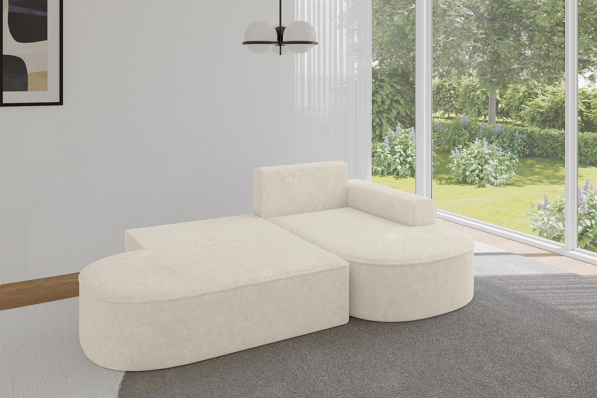 ECKSOFA mit Schlaffunktion und Bettkasten Ottomane Rechts MARI-L1-S - 283x167x73 cm Creme Tissu - Creme/Schwarz, Holzwerkstoff/Kunststoff (167/283cm) - ALTDECOR