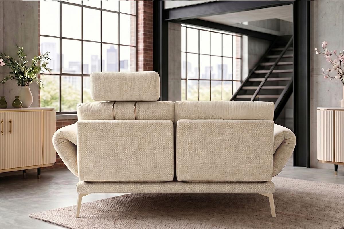 SOFA HOLLY Weiß Flachgewebe - Weiß/Braun, Textil/Metall (176/90/92cm) - KAWOLA