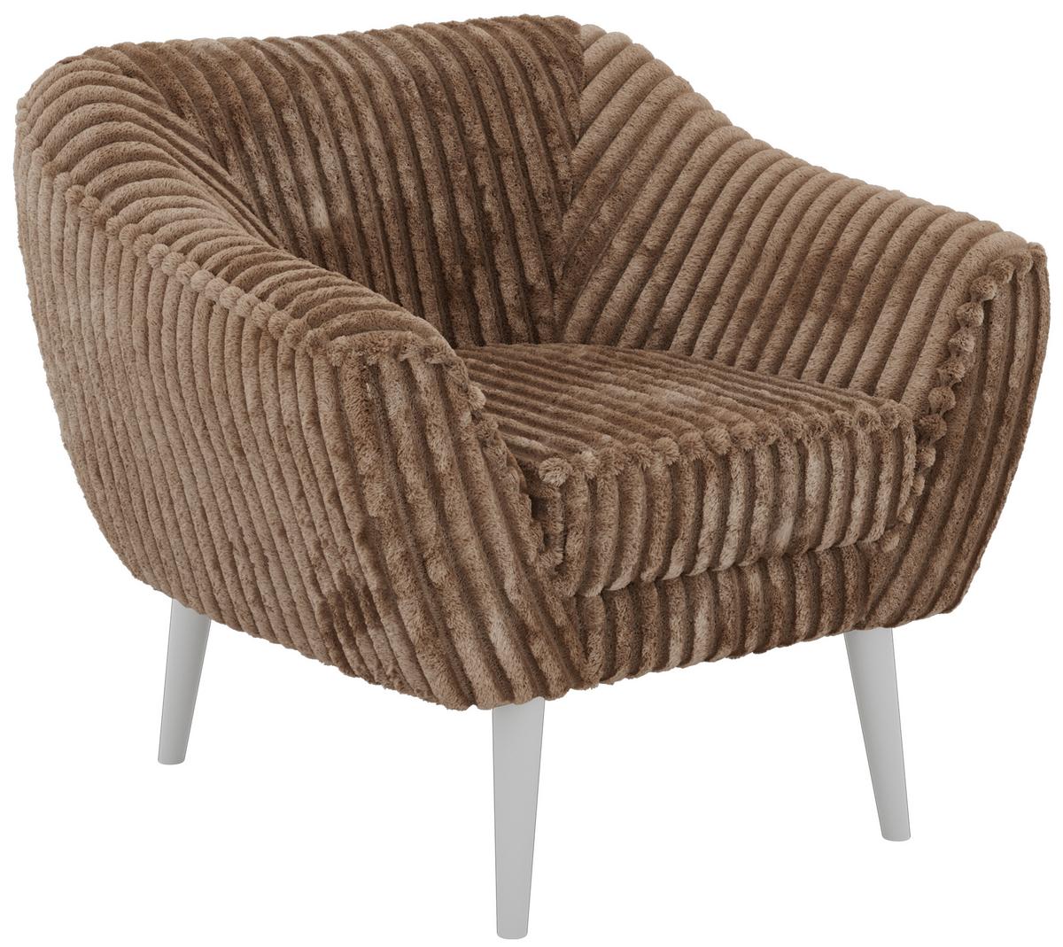 SESSEL PIRS - Braun Cord - Weiße Beine - Braun/Weiß, Holzwerkstoff/Textil (80/75/74cm) - MKS
