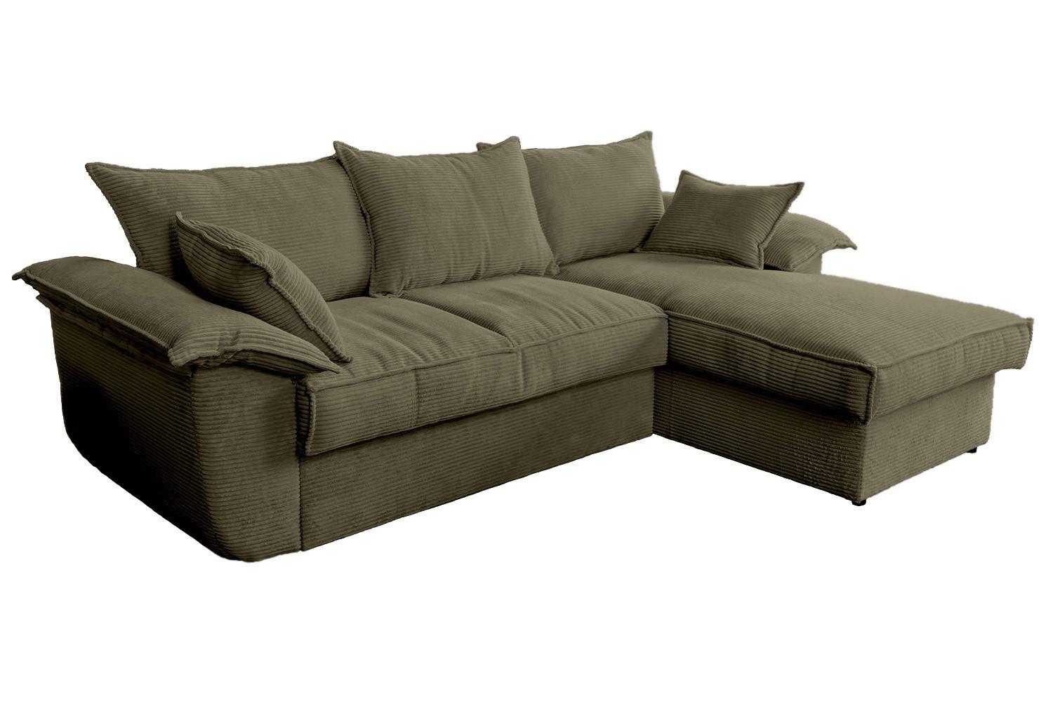 ECKSOFA DAMETO Grün Cord Mit Schlaffunktion - Schwarz/Olivgrün, Kunststoff/Textil (266/174cm) - KAWOLA
