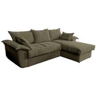ECKSOFA DAMETO Grün Cord Mit Schlaffunktion - Schwarz/Olivgrün, Kunststoff/Textil (266/174cm) - KAWOLA