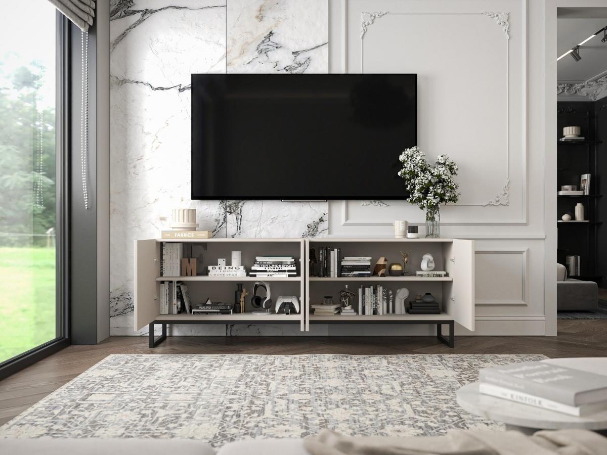TV-LOWBOARD 2er-Set Elpis2 Kaschmir matt mit schwarzem Metallrahmen 150 cm - Kaschmir, Holzwerkstoff (300/51.5/36.5cm) - Meble Lindner
