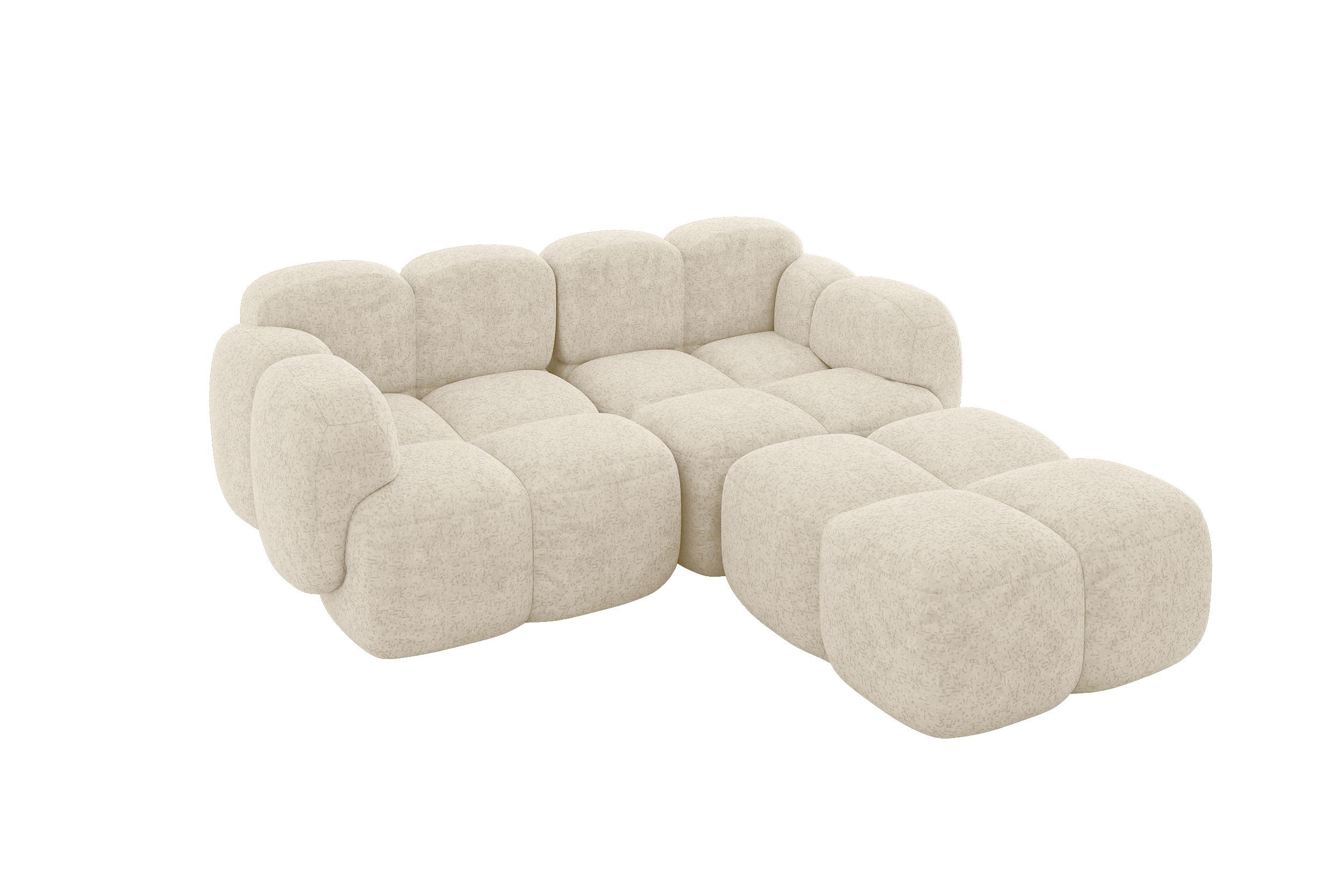 ECKSOFA modulares Sofa Rechts Miko-L1 214x205x75 Creme Velours - Creme/Schwarz, Holzwerkstoff/Kunststoff (214/205cm) - ALTDECOR