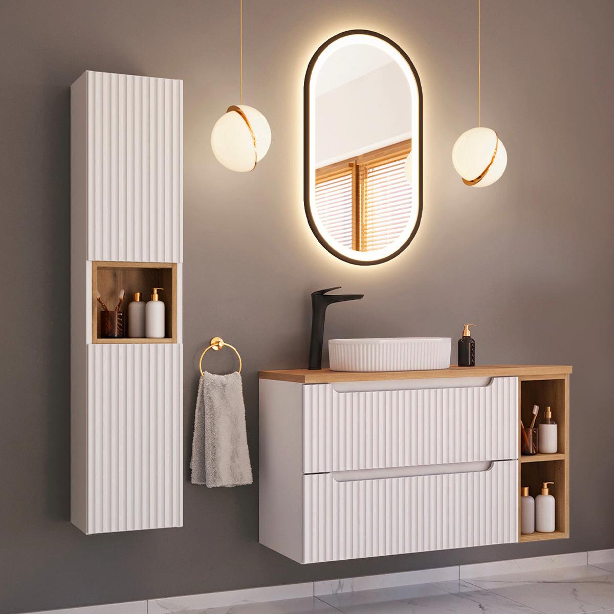 BADMÖBEL 100.4cm Riva 2er-Set Weiß und Holz - Weiß, Holzwerkstoff (100.4/59/40cm) - Petits-meubles