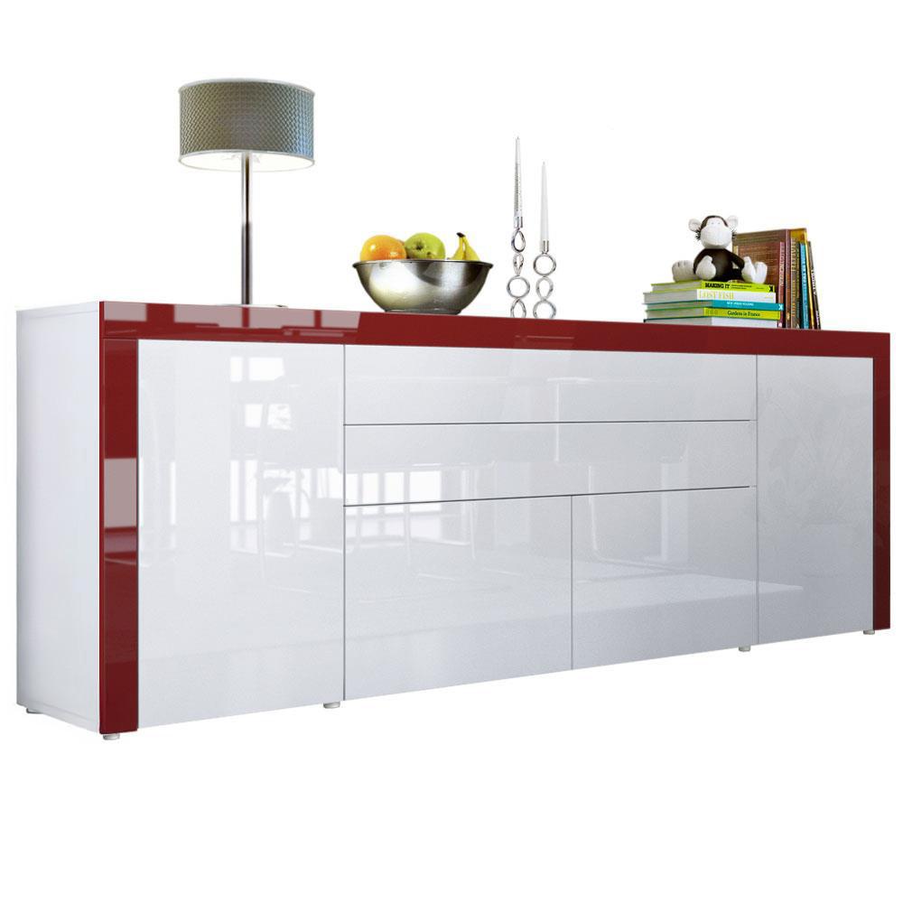 SIDEBOARD La Paz Weiß Hochglanz / Bordeaux Hochglanz - Weiß Hochglanz/Bordeaux, Holzwerkstoff (200/72/35cm) - Vladon