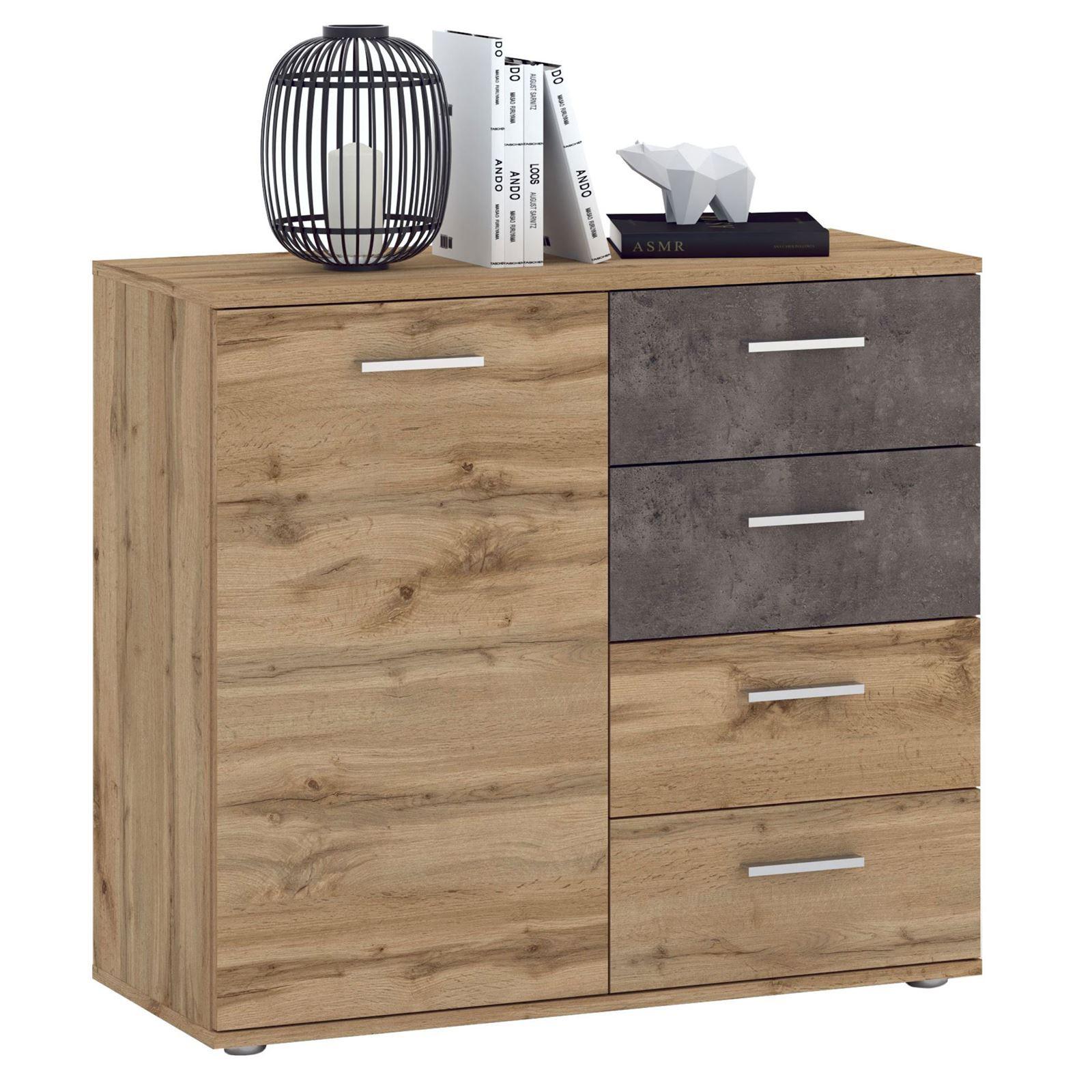 KOMMODE CHICAGO Wotan Eiche/Beton dunkel - Dunkelgrau/Eiche Wotan, Holzwerkstoff (91/82/40cm) - CARO-Möbel