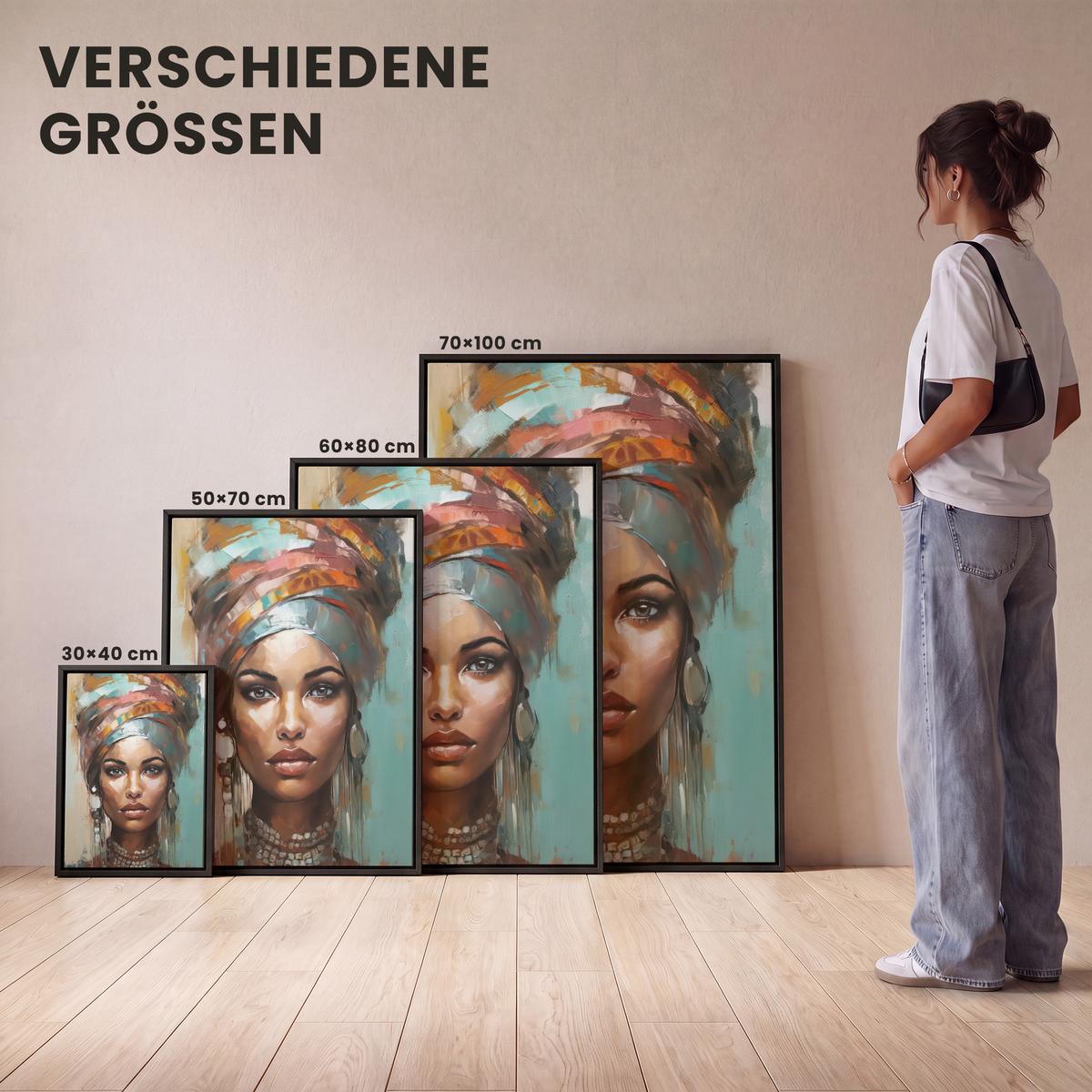 LEINWAND Bilder mit Rahmen - Frau - Kunst - Schmuck - Porträt - 70x100 - Blaugrau, Textil (70/100cm) - MuchoWow
