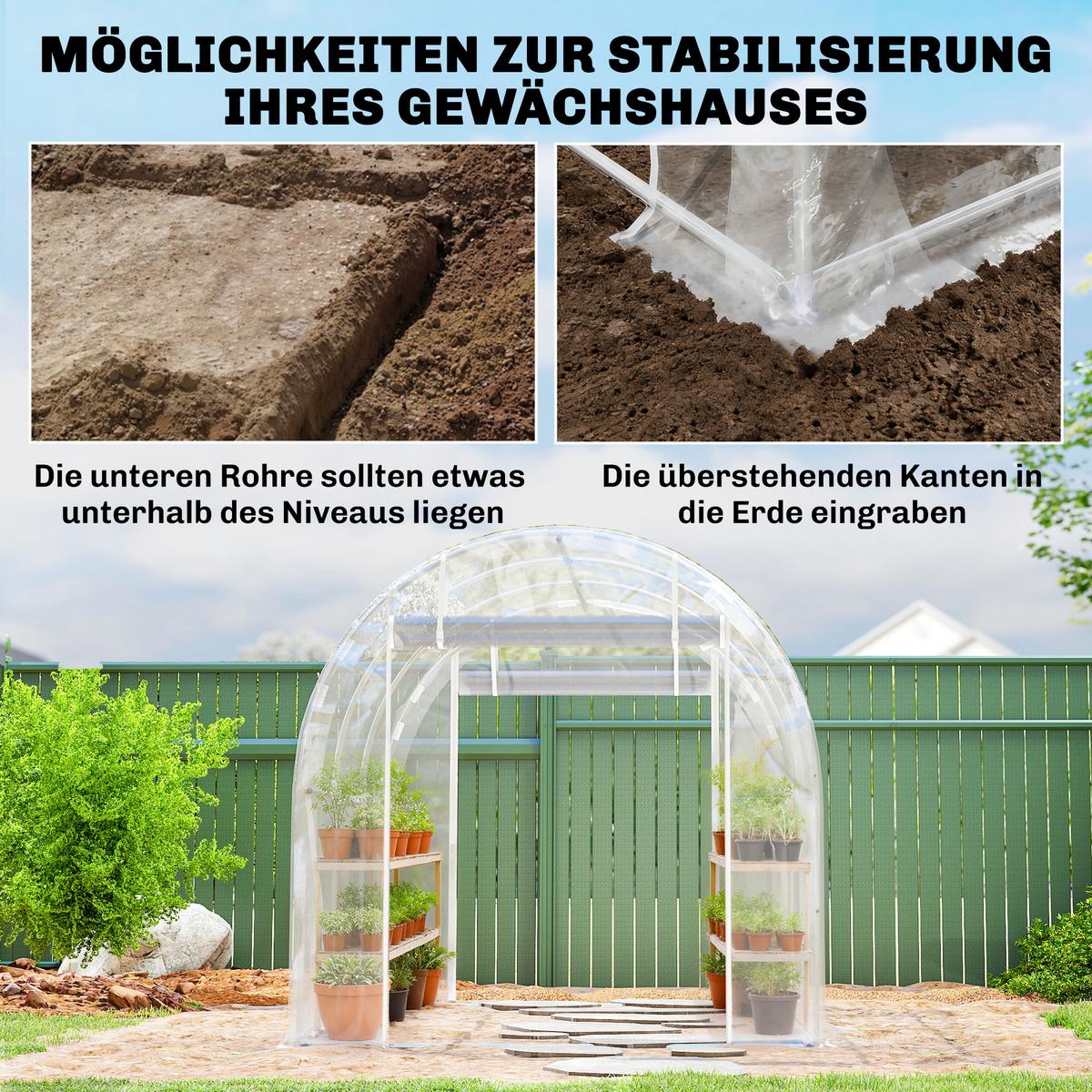 FOLIENGEWÄCHSHAUS mit Rolltor Stahl PE Transparent - Transparent, Metall (195/195/295cm) - Outsunny