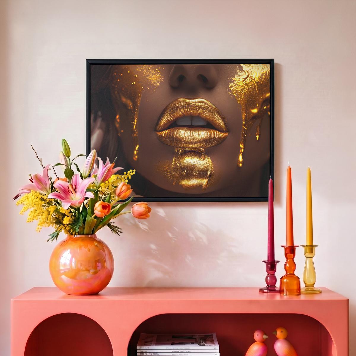LEINWAND Bilder mit Rahmen - Frau - Gold - Luxus - Porträt - 40x30 - Goldfarben, Textil (40/30cm) - MuchoWow