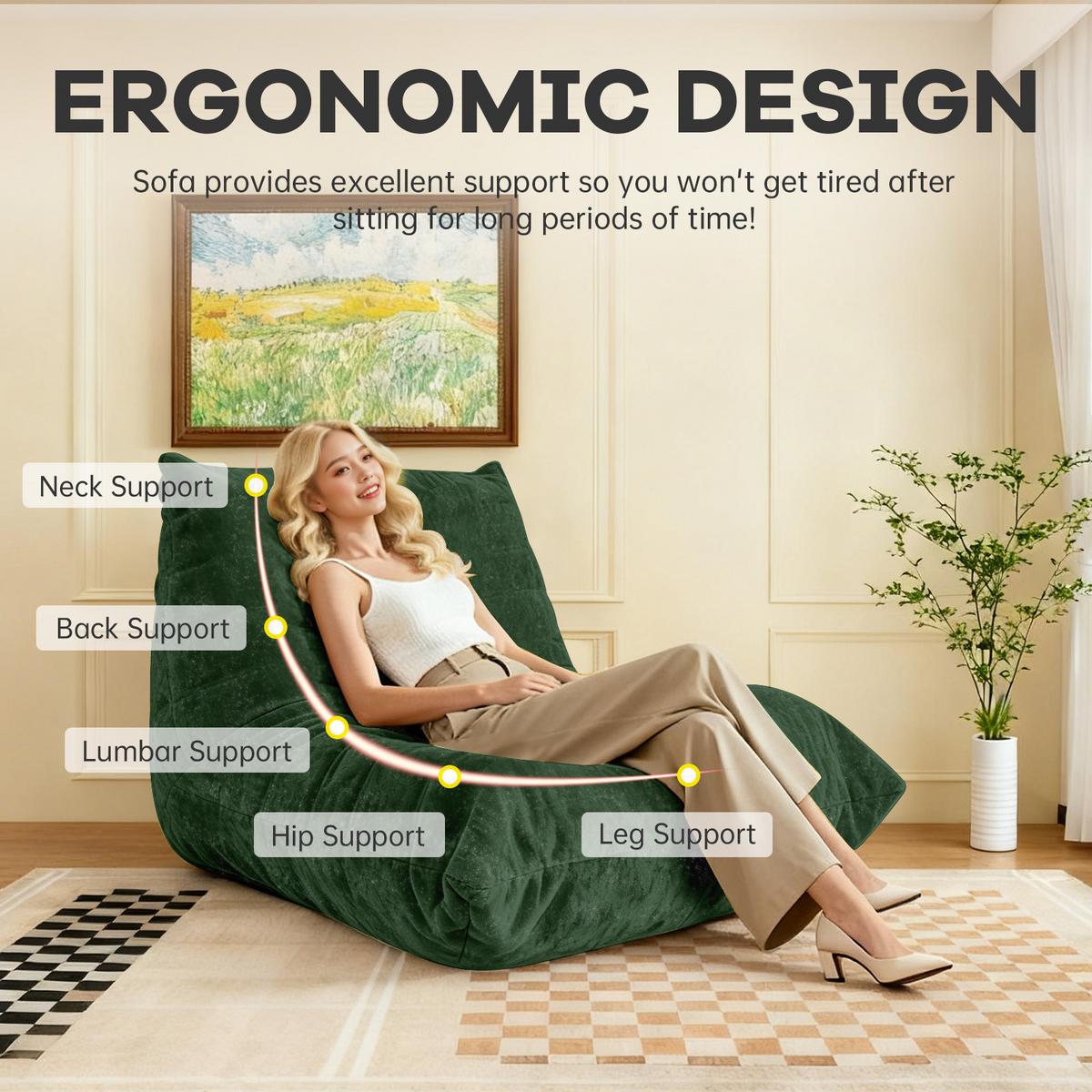 SITZSACK aus glänzendem Chenille mit Ergonomie - Grün, Textil (90/80/100cm) - Urban Meuble