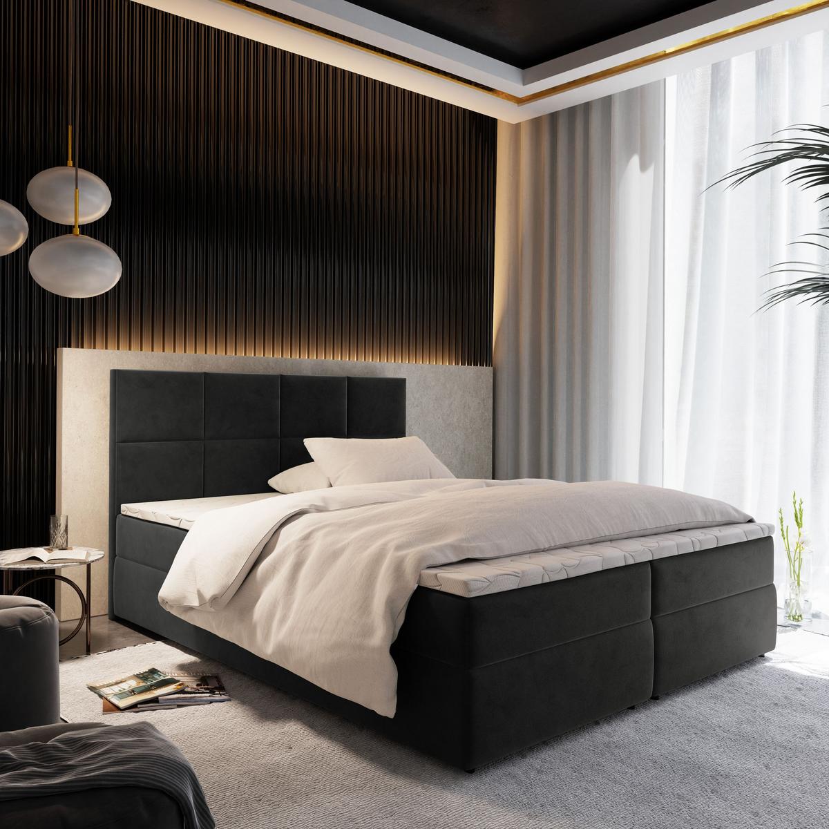 BOXBETT LENA 140x200 cm mit Matratze und Topper - Graphitfarben - Graphitfarben, Holz (140/200cm) - MASSENO