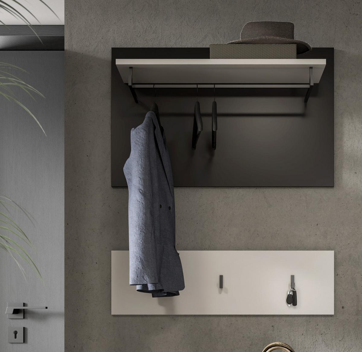 GARDEROBENPANEEL in weiß, grau Set 2-teilig, Flurgarderobe 80 cm, Cooper - Weiß/Grau, Holzwerkstoff/Metall (80/73/27cm) - Inn.Furn