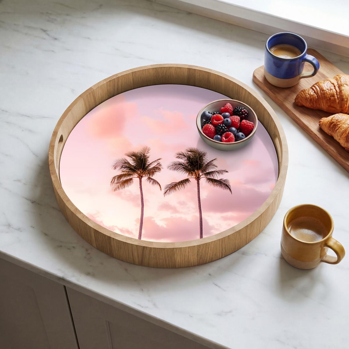 TABLETT Palmen - Lila - Wolken - Himmel 40x40 cm - Rosa, Holz (40/5/5cm) - OnlyWow