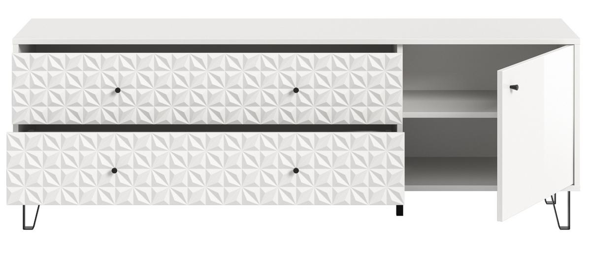 TV-LOWBOARD weiß Hochglanz 164 x 56 cm, TV Unterteil mit 3D-Struktur - Weiß Hochglanz/Schwarz, Holzwerkstoff/Kunststoff (164/56/40cm) - Inn.Furn