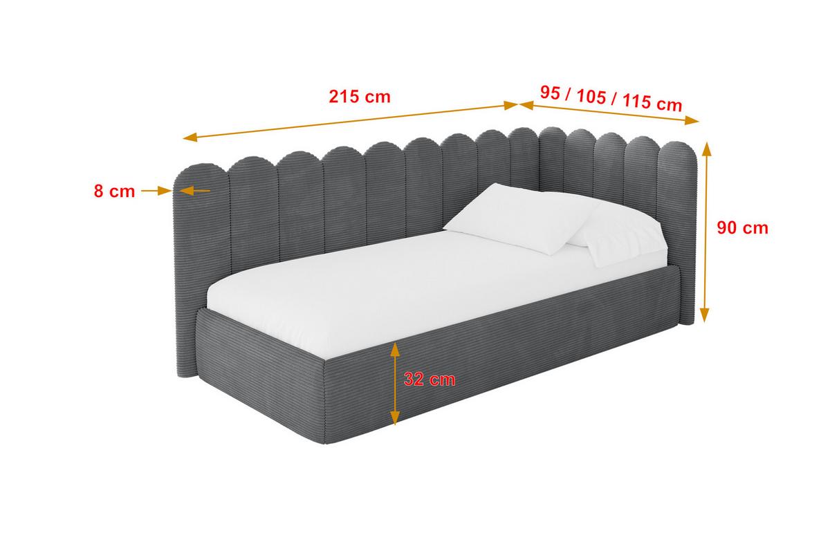 EINZELLBETT Jugendbett mit Bettkasten und Matratze H3/H4, Links - ARTY 100x200 Dunkelgrau - Graphitfarben, Holzwerkstoff/Textil (100/200cm) - ALTDECOR