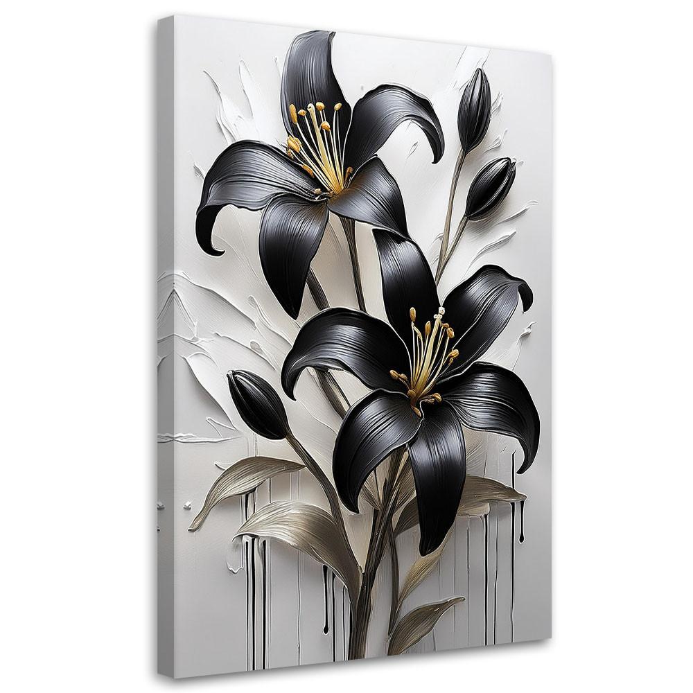 LEINWANDBILD Lilienblüten schwarz bemalt 40x60cm - Schwarz, Textil (40/60cm) - Feeby