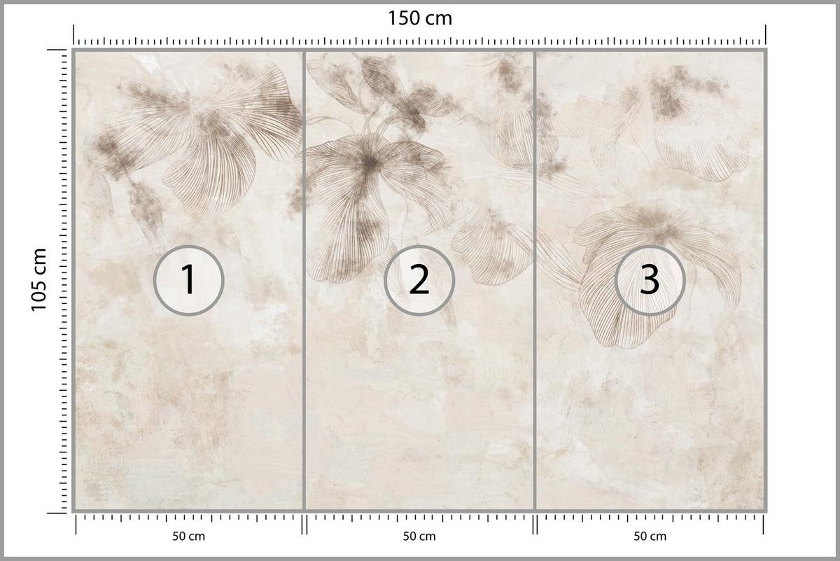 FOTOTAPETE für Wohnzimmer Boho Blumen auf Beton Natur Vintage 150x105 - Beige/Braun, Papier (150/105cm) - Muralo