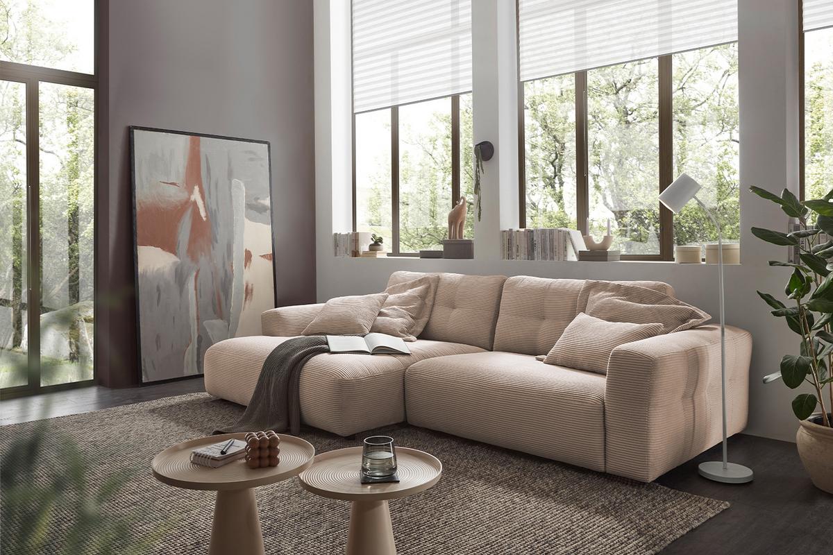 ECKSOFA XL MIKA Taupe Cord - Taupe/Schwarz, Kunststoff/Textil (296/167cm) - KAWOLA