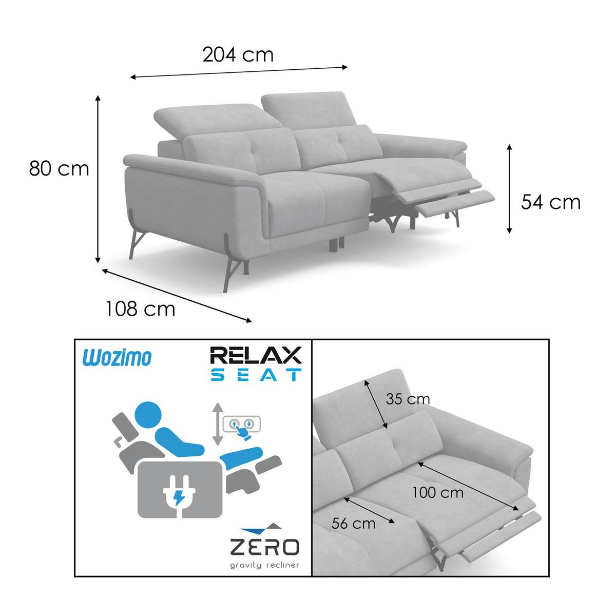 SOFA RELAX AVENA 3-Sitzer, beiger Veloursstoff - Beige/Schwarz, Holz/Textil (204/80/108cm) - Courtois Laville