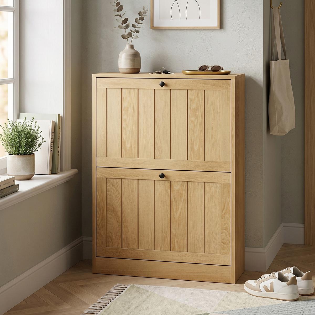 SCHUHESCHRANK Eichenfarben Mit 2 Kippfächern Mid-Century - Eichefarben, Holzwerkstoff (60/80/24cm) - Urban Meuble