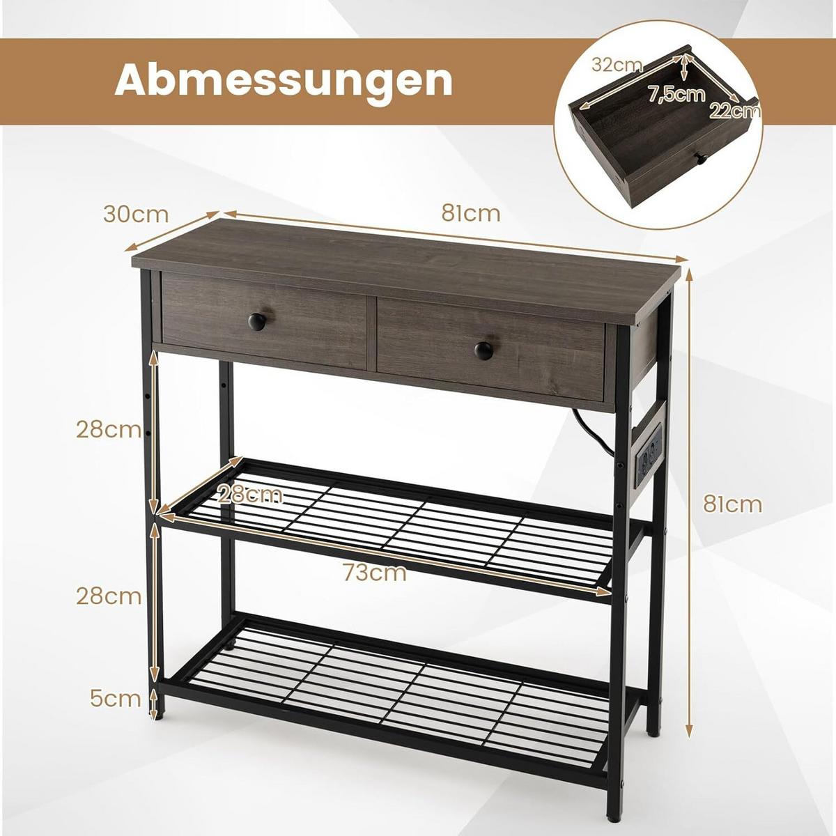 KONSOLENTISCH 81cm Grau - Grau, Holz (30/81/81cm) - COSTWAY