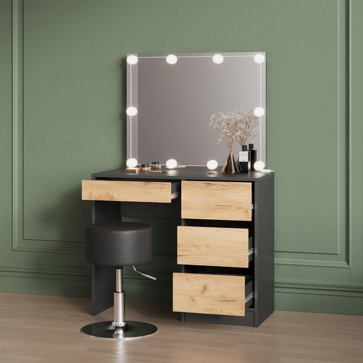 SCHMINKTISCH Imola Anthrazit/Goldkraft Eiche ohne Spiegel - Honigeiche/Anthrazit, Holzwerkstoff (55/90/75cm) - Livinity®
