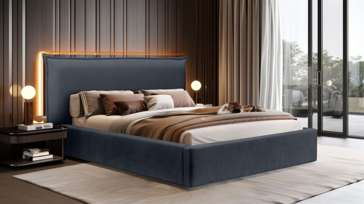 POLSTERBETT Amada Komplettset - Dunkelblau, Holzwerkstoff/Textil (140/200cm) - Fun Möbel