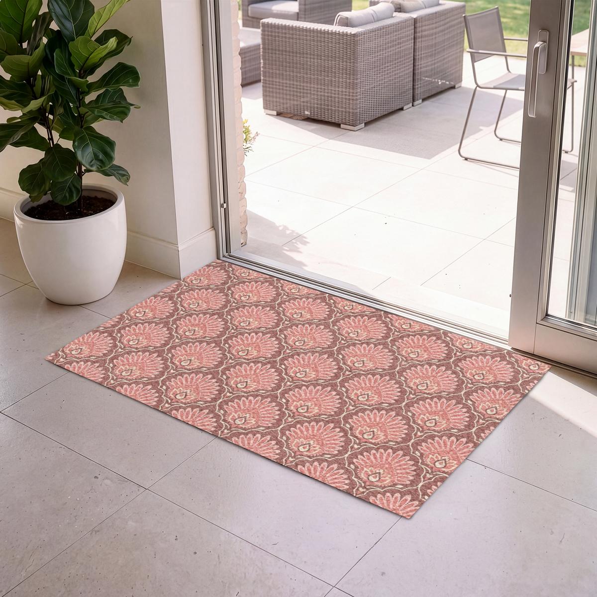 FUSSMATTE Fächermotiv - Muster - Rosa Türmatte 120x80 cm - Altrosa, Kunststoff (120/0.4cm) - MuchoWow