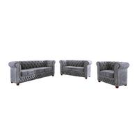 SITZGARNITUR 3+2+1 Chesterfield Lauren Grau Samt - Braun/Grau, Holz/Textil (203/72/86cm) - S-Style Möbel