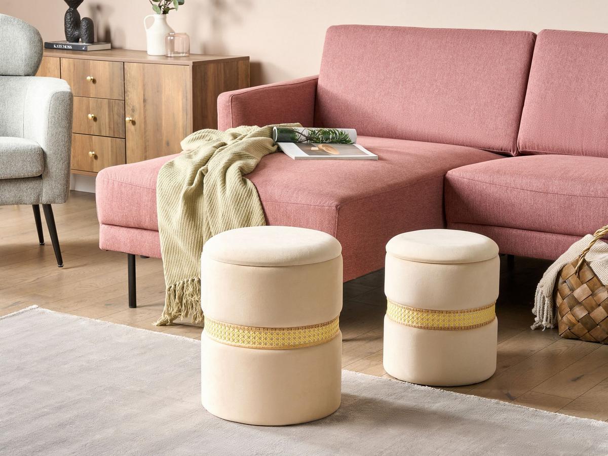 POUF Medford 30-34/30-34/38-43 cm - Beige, Textil (30/38/30cm) - Beliani