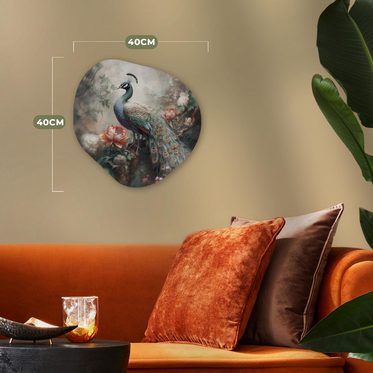 WANDBILD Pfau - Pfauenfedern - Vogel - Dschungel - Blumen Wanddeko 40x40 cm - Smaragdgrün, Kunststoff (40/40cm) - MuchoWow