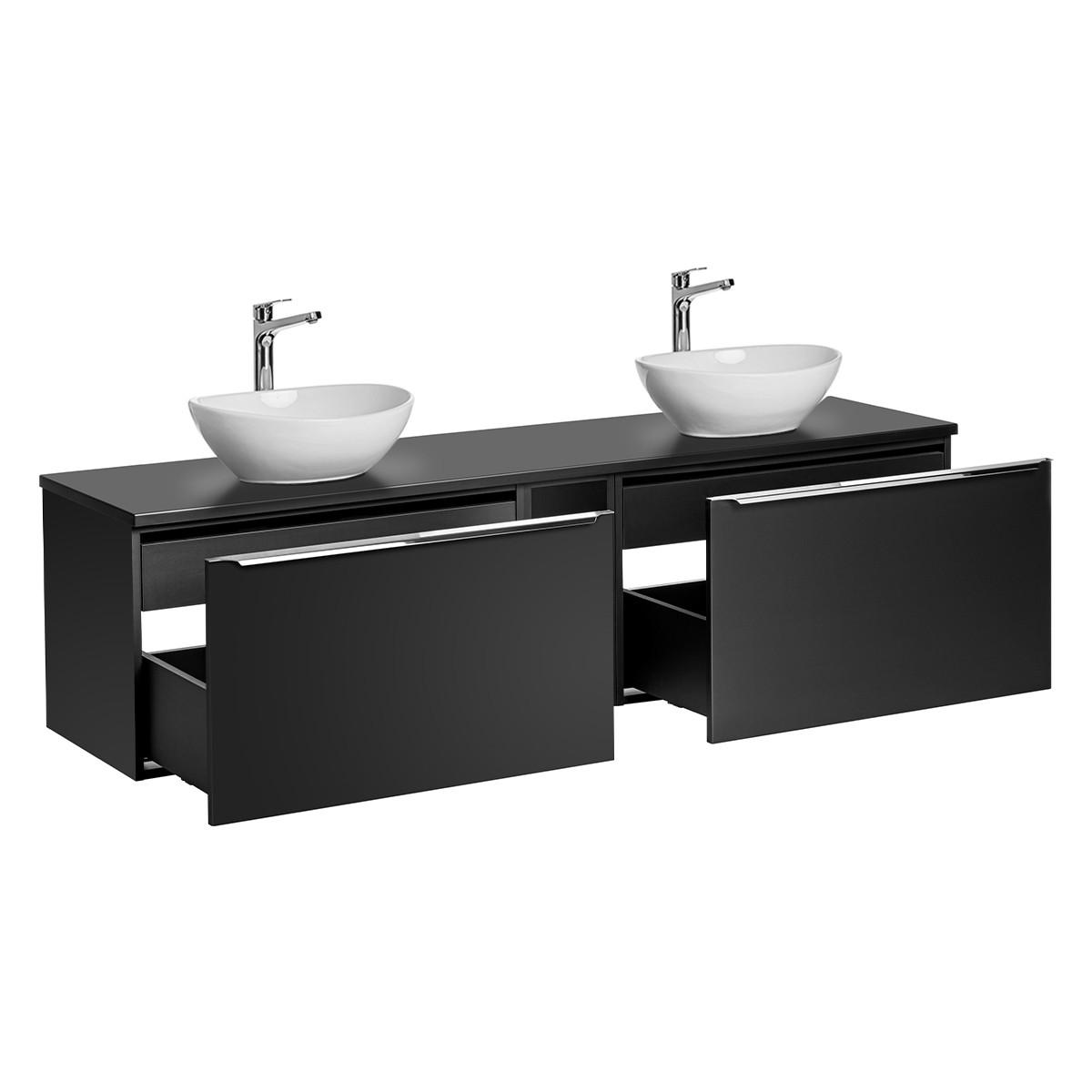 BADMÖBEL 180cm Éros 2er-Set Schwarz - Schwarz, Holzwerkstoff (180/48/46cm) - Petits-meubles